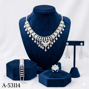Gold Plated Zinc Alloy Zircon Heart Bridal Jewelry Set Necklace Earrings Ring Bracelet Snake Chain Trendy Traditional Wedding - Product Image 3