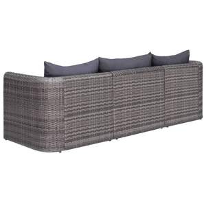 Conjunto de 3 Piezas de Sofá de Jardín de Ratán Sintético Gris, Muebles Cómodos para Exteriores - Product Image 4