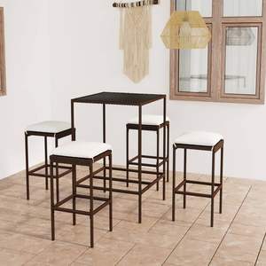 Set di 5 pezzi in Poly Rattan marrone Patio Bar con cuscini mobili da esterno - Product Image 1