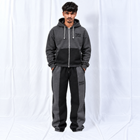 Ensemble de survêtement unisexe personnalisé respirant imprimé pour l'automne, comprenant un sweat à capuche zippé oversize et un pantalon de survêtement large, style streetwear assorti