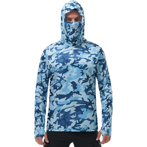 Chemises de pêche pour hommes en polyester UPF 50, séchage rapide, légères, à manches longues, avec capuche et masque intégré, pour activités de plein air - Product Image 1