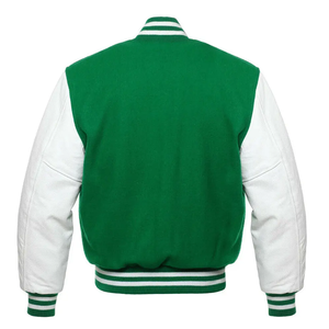 Blouson universitaire personnalisé en laine pour homme avec manches en cuir véritable, logos brodés, col à capuche tissé pour l'hiver - Noir uni - Product Image 5