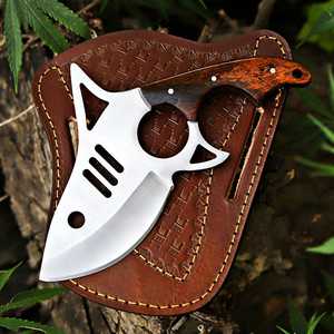 Couteau de chasse et de camping à lame fixe en acier inoxydable, design unique en forme de poisson, manche en bois, étui en cuir, OEM ODM, vente en gros - Product Image 4