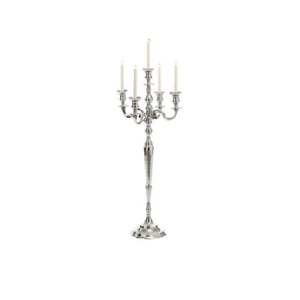 Traditional Silver Metal 5-Arm <b>Candelabra</b>, Elegant Aluminum Candlestick Holder Centerpiece For Wedding And Formal Dinner Party - Product Image 2