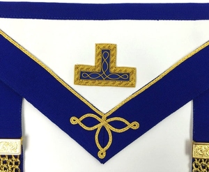 Tablier de maître maçonnique provincial, bordure moirée marron avec pompons en chaîne métallique argentée, personnalisable sur demande - Product Image 5