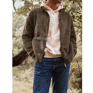 New Wholesale High Quality <b>Men's</b> <b>Sherpa</b> <b>Fleece</b> Jacket Custom Design Your Own Front Street Wear Full Zipper Canvas Coated - Product Image 3