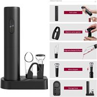 Coffret Cadeau Ouvre-Bouteille Électrique à Piles avec Verseur, Aérateur, Bouchon à Vide, Base de Rangement et Coupe-Capsule