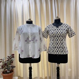 เสื้อท็อปแขนสั้นผ้าฝ้ายลินินลายดอกไม้สไตล์ใหม่ทันสมัย พิมพ์ลายดอกไม้สีม่วงอ่อนๆ เสื้อผู้หญิงสำหรับฤดูร้อน - Product Image 3