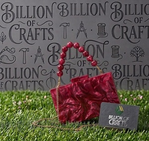 <b>Red</b> Resin Clutch Bag Beaded Handle Chain Purse Fashion Evening <b>Handbag</b> for Party Wedding Banquet - Product Image 1
