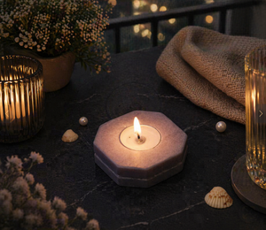 Porte-bougie en marbre rose, décoration minimaliste pour bougie, élégant accent de table, éclairage d'ambiance chaleureux - Product Image 3