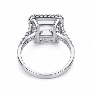 <b>Emerald</b> Cut Moissanite Halo <b>Ring</b> 925 Sterling <b>Silver</b> Pave Diamond Engagement Wedding <b>Ring</b> GRA Certified for Women's - Product Image 5