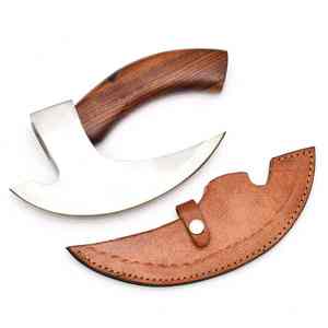 Cuchillo para Pizza de Acero Inoxidable Hecho a Mano, Cuchillo Ulu con Mango de Madera Premium y Funda de Cuero Genuino - Product Image 1