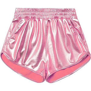 <b>Light</b> Pink Metallic Shorts Women Wide Elastic Smocked Waist No Drawstring Side Pocket Glossy Shiny <b>Rave</b> - Product Image 5