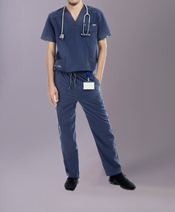 Manufacturer Pocket V-Neck Hospital <b>Uniform</b> <b>Scrub</b> Sets Jumpsuit Short Sleeve Summer Spandex Stretchy Men's - Product Image 1