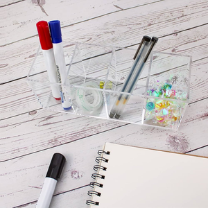 Porte-pinceaux de maquillage en acrylique transparent, organiseur de bureau avec bordure dorée, conteneur de rangement pour outils cosmétiques - Product Image 6