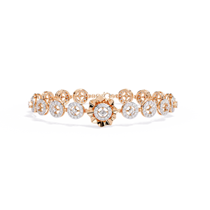 Vintage Statement Designer Diamond Bracelet Jewellery for Women | Lab Grown Round Halo Diamond Bracelet in 10k 14K 18k <b>Rose</b> <b>Gold</b> - Product Image 1