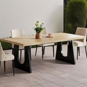 Grande Tavolo da Pranzo in Legno Rustico per 6-8 Persone, Rettangolare 180 cm con Gambe in Legno Nero, Stile Fattoria - Product Image 4