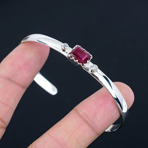 Bracelet artisanal pour femme en argent sterling 925 massif avec rubis facettés, forme octogonale, idéal pour mariage - Product Image 2