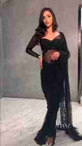 Sari Negro de Diseño Indio para Mujer, Ropa de Fiesta, Moda Étnica, Último Modelo Exclusivo Premium, Mono Net Sari de Secado Rápido - Product Image 2