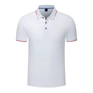Polo de Algodón Blanco de Manga Corta para Hombre, Color Sólido, Diseño Casual Tejido y Transpirable con Ribete Rojo en Cuello y Puños - Product Image 1