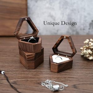Custom Luxury Walnut Triangle Velvet <b>Small</b> Earring Cufflink Jewelry <b>Storage</b> Wooden Ring <b>Box</b> - Product Image 4