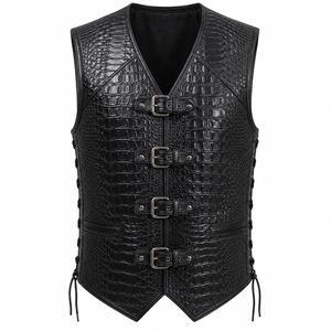Factory Custom Made Crocodile Embossed Leather <b>Biker</b> Vest Mens Motorcycle Vest Genuine Leather Buckle Closure <b>Waistcoat</b> OEM OD - Product Image 1