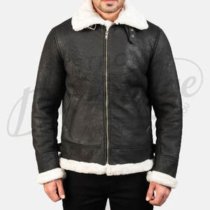 Chaqueta Bomber B3 Negra para Hombre, Forro de Piel Sintética Blanca, Chaqueta de Aviador de Invierno, Abrigo de Cuero Premium - Product Image 3
