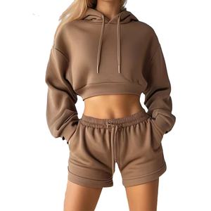 Vente en gros de vêtements de fitness et de gym personnalisés 2 pièces pour femmes, short de motard taille haute et haut court, ensembles de yoga sport 2026 HI - Product Image 5