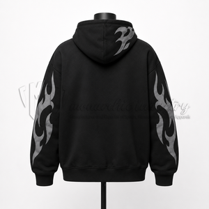 Sudadera con capucha personalizada para hombre con estampado de llamas, negra, oversize, estilo streetwear, de forro polar, al por mayor - Product Image 2