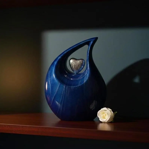 Blue Aluminum Cremation Urn Tear Drop Ashes <b>Memorial</b> <b>Vase</b> Handmade Engraved Custom Tabletop Decor - Product Image 2