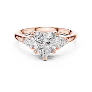 Superbe bague de fiançailles Art Déco à trois pierres en moissanite taille trillion avec accents latéraux, en acier inoxydable plaqué or rose, unisexe, pour demande en mariage - Product Image 1