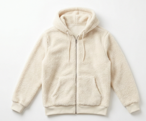 Veste à capuche en sherpa crème pour homme, fermeture éclair, vêtement d'hiver décontracté, doublure en sherpa épaisse, coupe classique - Product Image 1