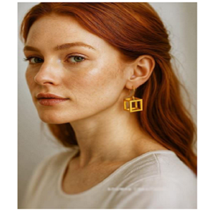 Boucles d'oreilles pendantes géométriques en laiton plaqué or, style classique pour femme, bijoux de mode pour les soirées et les occasions spéciales - Product Image 3