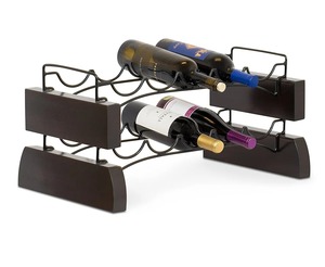 Porte-bouteilles à vin décoratif en fer avec roulettes, poignée de transport robuste en métal, style campagnard chic, capacité 3L, caisse à vin résistante à la rouille - Product Image 1