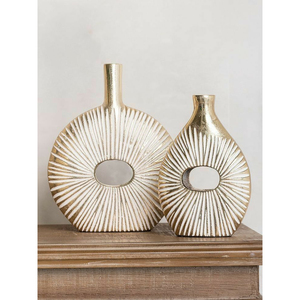 Jarrón de Flores de Aluminio Dorado Hecho a Mano de Lujo, Jarrón Decorativo de Metal con Acabado de Latón Antiguo para Hogar Moderno y Bodas - Product Image 6