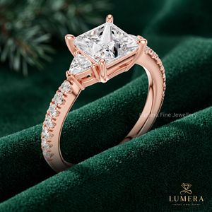 Princess and Trillion Cut Diamond <b>Promise</b> <b>Ring</b> <b>Women</b> Fine Jewelry Trendy Pave Band Three Stone Diamond <b>Rings</b> Solid - Product Image 4