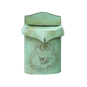 Distressed Mint Green Metal Mailbox Embossed Bird Wreath <b>Post</b> <b>Wall</b> Mount Outdoor Letter <b>Box</b> Cottagecore Home Garden Decor - Product Image 1