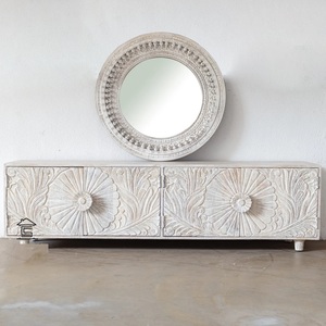 Handcrafted Wooden Round <b>Mirror</b> Ornamental Rustic <b>Frame</b> Stylish Decorative Accent for Chic Home Styling - Product Image 1