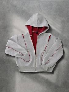 <b>Men's</b> Gray Hooded Pullover <b>Sweatshirt</b> with <b>Red</b> Lining 100% Cotton Fleece Oversized Fit Quick Dry Pockets Winter Casual Wear - Product Image 1