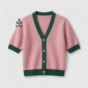 Alfa Griega |   Kapa |   Cárdigan Vintage Rosa y Verde con Cierre de Botones, Ecológico, para Mujer, Estilo Universitario, Personalizado, Marca Alpha - Product Image 4