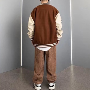 New Fashion Men Baseball Jacket Plush Loose Fit Woolen Embroidered Letter Custom Logo Winter Casual Wear Coated Set - Product Image 3