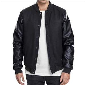 แจ็คเก็ตวาร์ซิตี้โลโก้สั่งทำจากผู้ผลิต OEM คุณภาพสูง หนังพรีเมียมสีดำเรียบ แจ็คเก็ตแขนหนังอุ่นๆ ไซส์ใหญ่สำหรับผู้ชาย - Product Image 2