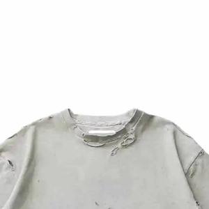 Distressed T Shirt Custom Logo Heavyweight Streetwear T Shirts Trendy Distressed Ripped Holes design - Product Image 5