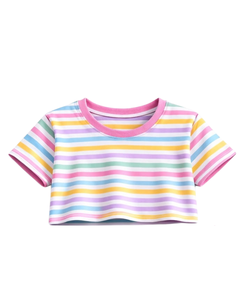 ชุดเซ็ตเสื้อครอปและกางเกงขาสั้นลายรุ้งสำหรับผู้หญิง สไตล์ลำลองสำหรับฤดูร้อน ชุดสองชิ้น เอวยางยืด ชุดลำลองใส่สบายๆ สตรีทแวร์ รับผลิตแบบ OEM - Product Image 2