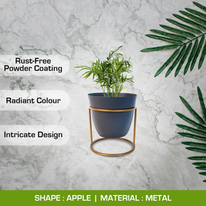 Blue <b>Metal</b> Flower Planter Pot with Iron <b>Stand</b> Contemporary Elevated <b>Plant</b> Holder for Indoor Garden Decoration Modern Living Room - Product Image 5