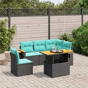 Set di divani da giardino in polyrattan nero da 6 pezzi con cuscini, mobili da esterno - Product Image 1
