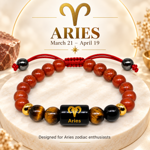 Bracelet en cristal du zodiaque Bélier, perles de qualité supérieure de 8 mm, étiquette en métal gravée au laser, bijoux Feng Shui - Product Image 4