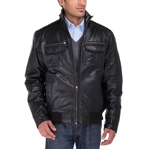 Chaqueta de moto lavada con cuello levantado personalizada para hombre, ajuste de piel de vaca genuina y piel de cordero, capa superior de temporada de invierno - Product Image 3