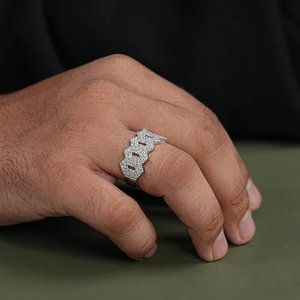 925 Sterling Silver Moissanite Diamond <b>Iced</b> Out <b>Ring</b> Geometric Link Band Hip Hop Men's Luxury Statement Fashion Jewelry - Product Image 4