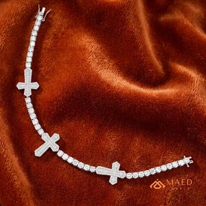 Bracelet Tennis Croix Argentée Moissanite Chaîne Fine Bijoux Luxe Hip Hop Pour Hommes Femmes Tendance - Product Image 3